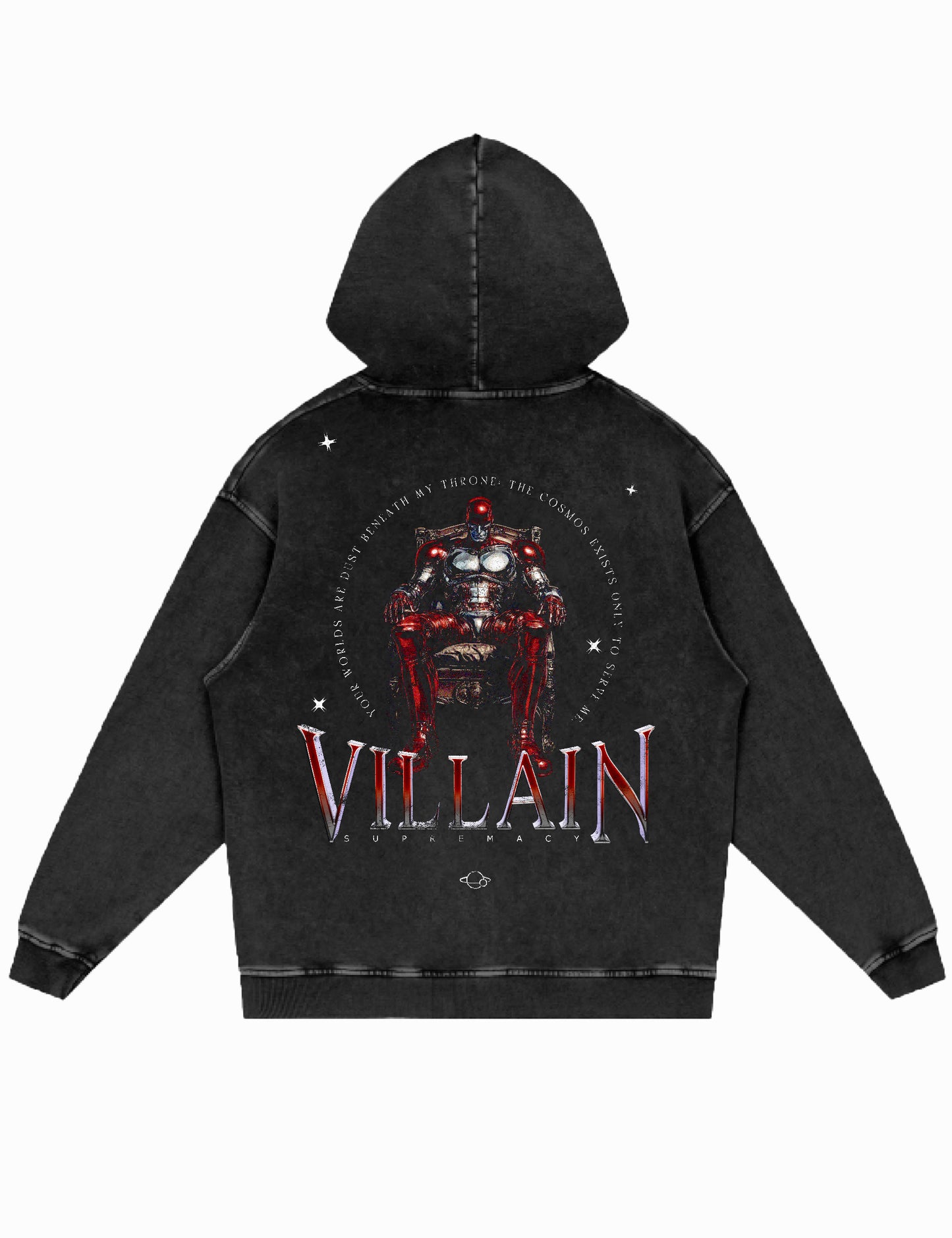 Acid Wash Streetwear Hoodie – Oversized Mode aus Baumwolle – Unisex Pullover - Schwarz - VILLAIN