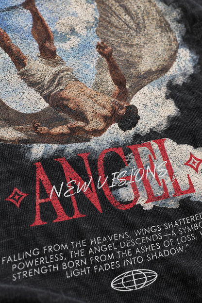 FALLEN ANGEL T-Shirt, Stoff- und Druckfarbdetail, Schwarz
