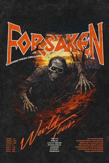 FORSAKEN T-Shirt, Backprint-Artwork – Rise From Oblivion World Tour Graphic | color:void