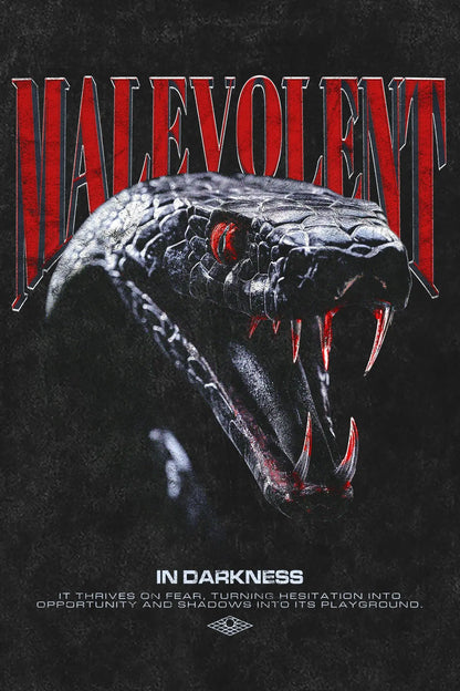 MALEVOLENT SNAKE T-Shirt, Backprint-Artwork – Snake "In Darkness It Thrives On Fear, Turning Hesitation Into Opportunity" | color:void
