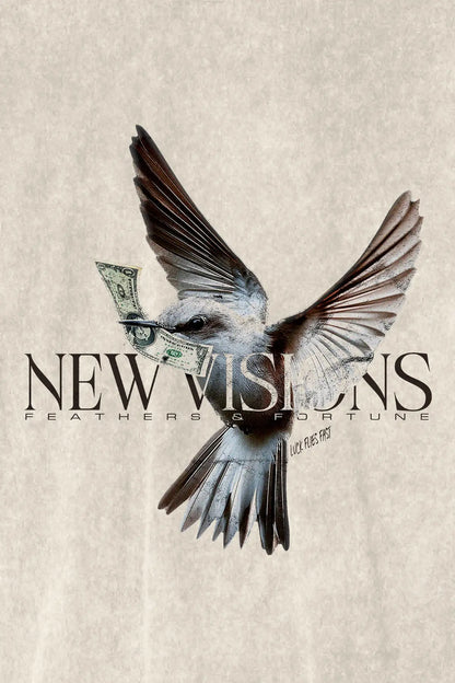 MONEY FLIES T-Shirt, Backprint-Artwork – New Visions "Feathers & Fortune" Bird Graphic | color:sand