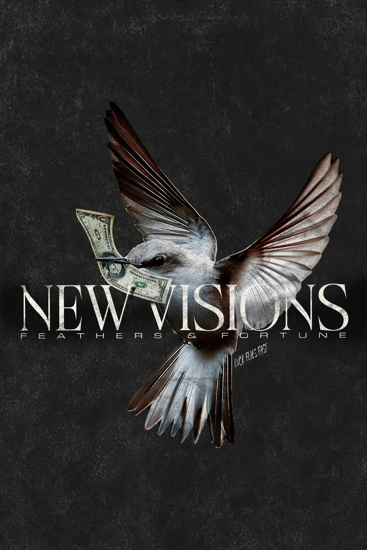 MONEY FLIES T-Shirt, Backprint-Artwork – New Visions "Feathers & Fortune" Bird Graphic | color:void