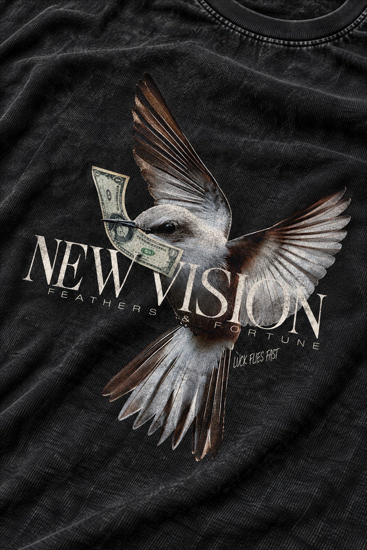 MONEY FLIES T-Shirt, Stoff- und Druckfarbdetail, Schwarz