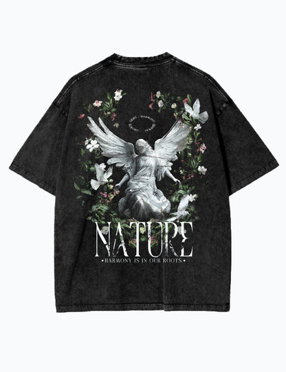 Acid Wash Oversized T-Shirt – Streetwear Mode aus Baumwolle – Unisex T-Shirt - Schwarz - NATURE's HARMONY