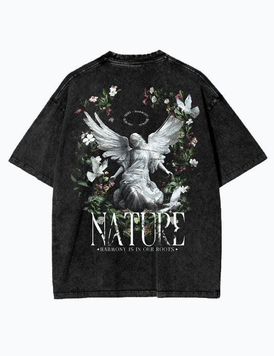 Acid Wash Oversized T-Shirt – Streetwear Mode aus Baumwolle – Unisex T-Shirt - Schwarz - NATURE's HARMONY