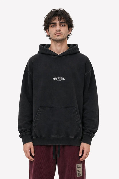 VILLAIN Hoodie, Frontansicht mit New Visions Chest-Logo – Acid Wash Oversized Streetwear | color:void