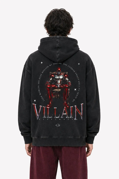 VILLAIN Hoodie, Rückenansicht mit Villain Supremacy Backprint – Cyber Robot auf Thron | color:void