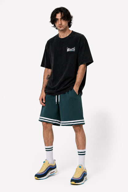 WRAITH T-Shirt, Ganzkörper-Frontansicht mit Chest-Logo – Acid Wash Black Look | color:void